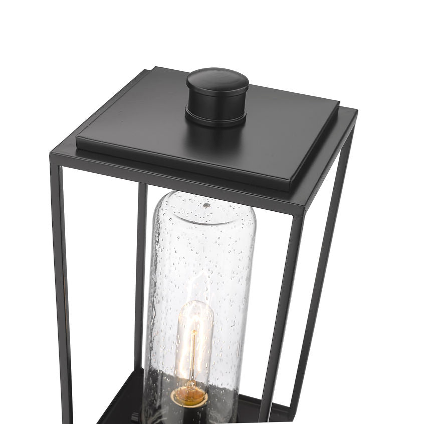Z-Lite Sheridan 8" W x 20" H 1-Light Black Outdoor Pier Mounted Fixture and Square Pier Mount Hardware With Seedy Glass Shade