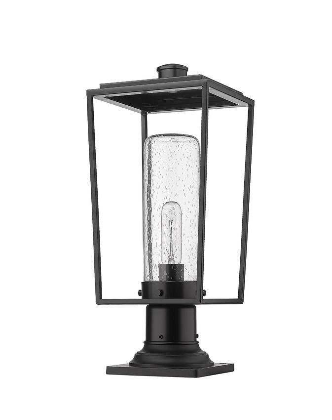 Z-Lite Sheridan 8" W x 20" H 1-Light Black Outdoor Pier Mounted Fixture and Square Pier Mount Hardware With Seedy Glass Shade