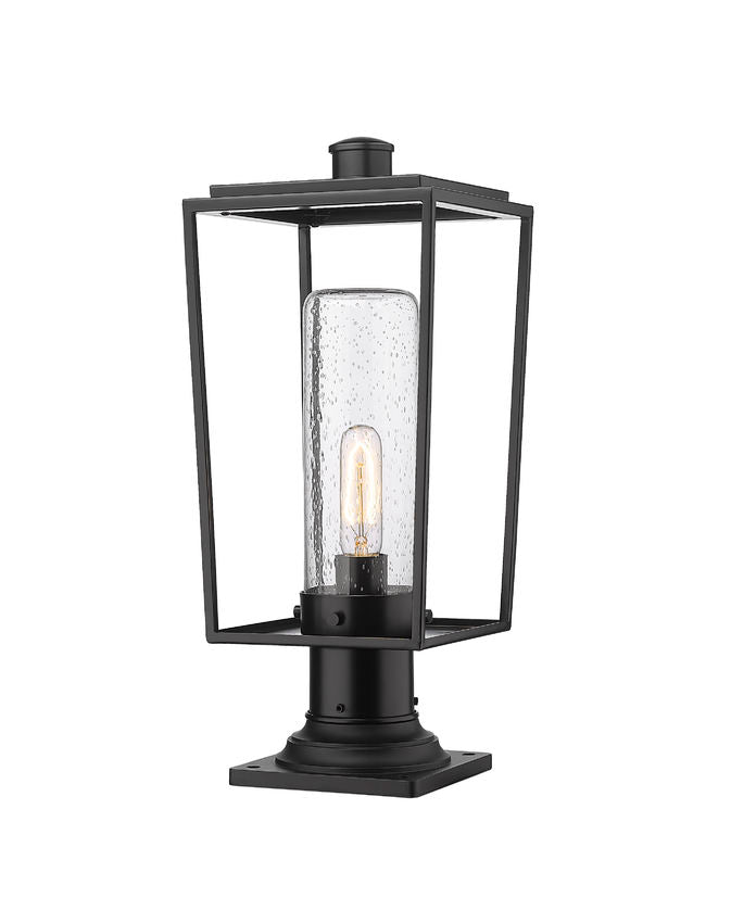 Z-Lite Sheridan 8" W x 20" H 1-Light Black Outdoor Pier Mounted Fixture and Square Pier Mount Hardware With Seedy Glass Shade