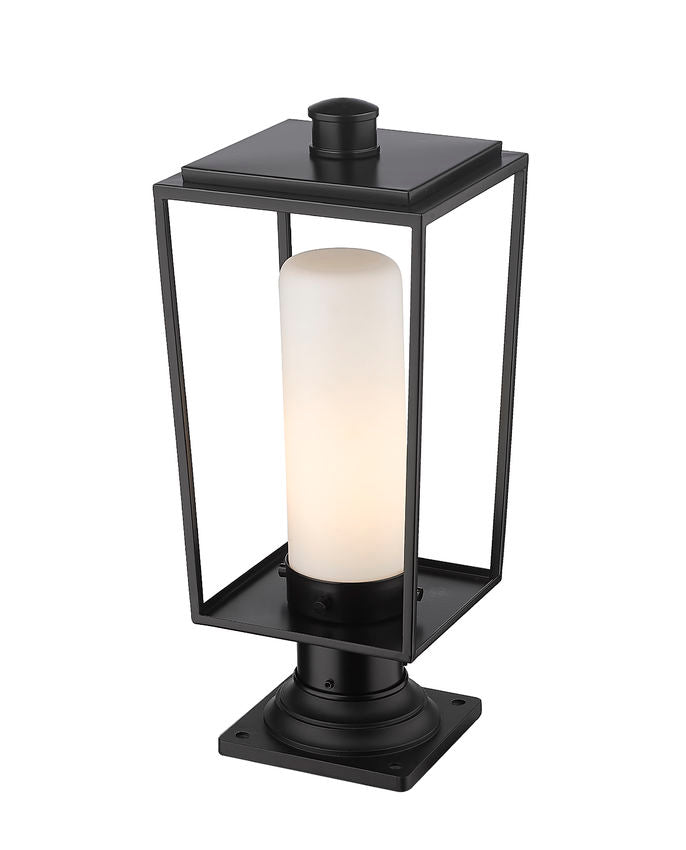 Z-Lite Sheridan 8" W x 20" H 1-Light Black Outdoor Pier Mounted Fixture and Square Pier Mount Hardware With White Opal Glass Shade