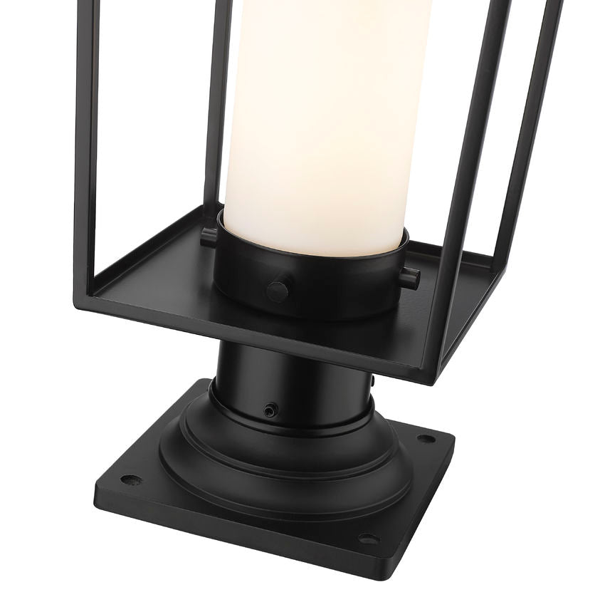 Z-Lite Sheridan 8" W x 20" H 1-Light Black Outdoor Pier Mounted Fixture and Square Pier Mount Hardware With White Opal Glass Shade
