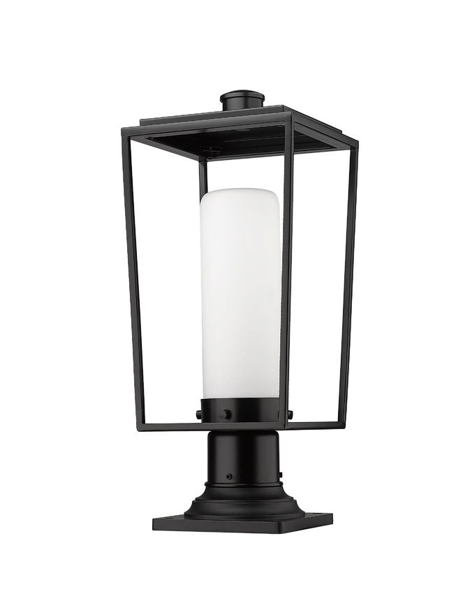 Z-Lite Sheridan 8" W x 20" H 1-Light Black Outdoor Pier Mounted Fixture and Square Pier Mount Hardware With White Opal Glass Shade