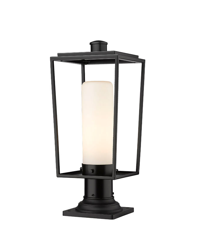 Z-Lite Sheridan 8" W x 20" H 1-Light Black Outdoor Pier Mounted Fixture and Square Pier Mount Hardware With White Opal Glass Shade