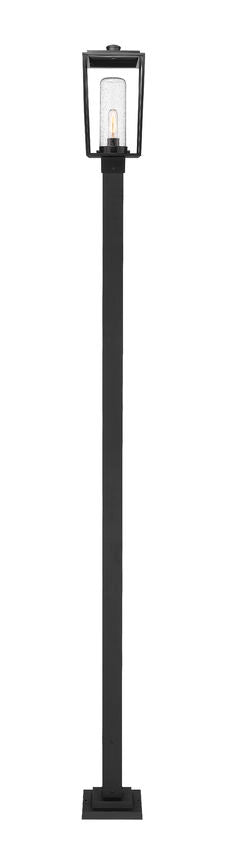 Z-Lite Sheridan 9" W x 111" H 1-Light Black Aluminum and Steel Seedy Glass Shade Outdoor Post Mounted Fixture