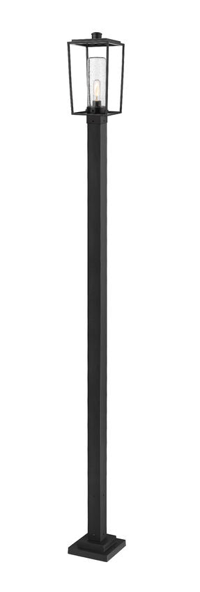 Z-Lite Sheridan 9" W x 111" H 1-Light Black Aluminum and Steel Seedy Glass Shade Outdoor Post Mounted Fixture