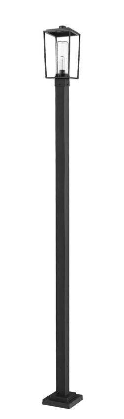 Z-Lite Sheridan 9" W x 111" H 1-Light Black Aluminum and Steel Seedy Glass Shade Outdoor Post Mounted Fixture