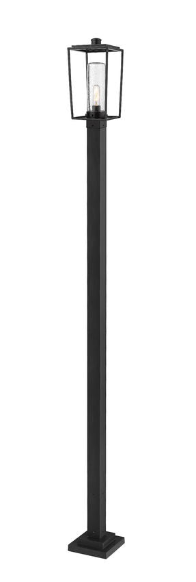 Z-Lite Sheridan 9" W x 111" H 1-Light Black Aluminum and Steel Seedy Glass Shade Outdoor Post Mounted Fixture
