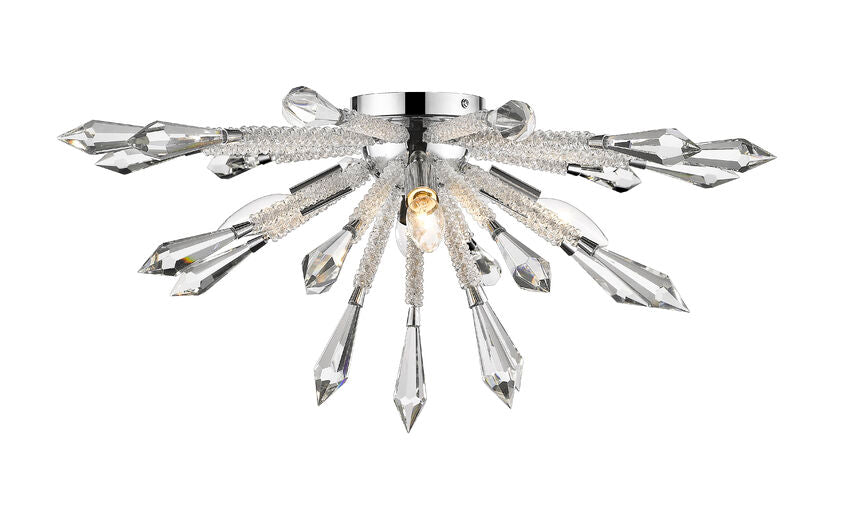 Z-Lite Soleia 24" 4-Light Chrome Flush Mount Lighting With Crystal Clear Shade