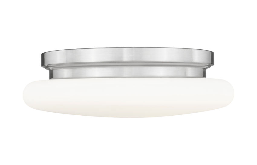 Z-Lite Soleil 12" 1-Light Integrated LED Brushed Nickel Steel Frame Matte Opal Glass Shade Flush Mount Lighting