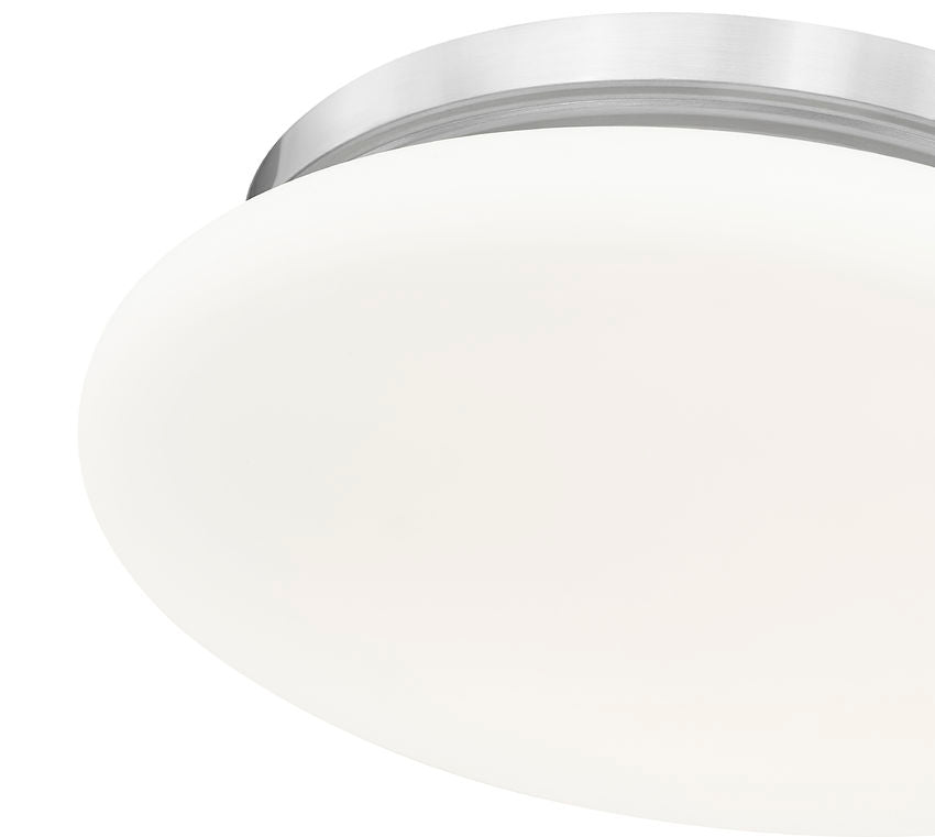 Z-Lite Soleil 12" 1-Light Integrated LED Brushed Nickel Steel Frame Matte Opal Glass Shade Flush Mount Lighting