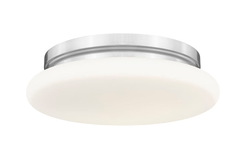 Z-Lite Soleil 12" 1-Light Integrated LED Brushed Nickel Steel Frame Matte Opal Glass Shade Flush Mount Lighting