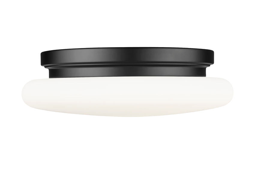 Z-Lite Soleil 12" 1-Light Integrated LED Matte Black Steel Frame Matte Opal Glass Shade Flush Mount Lighting