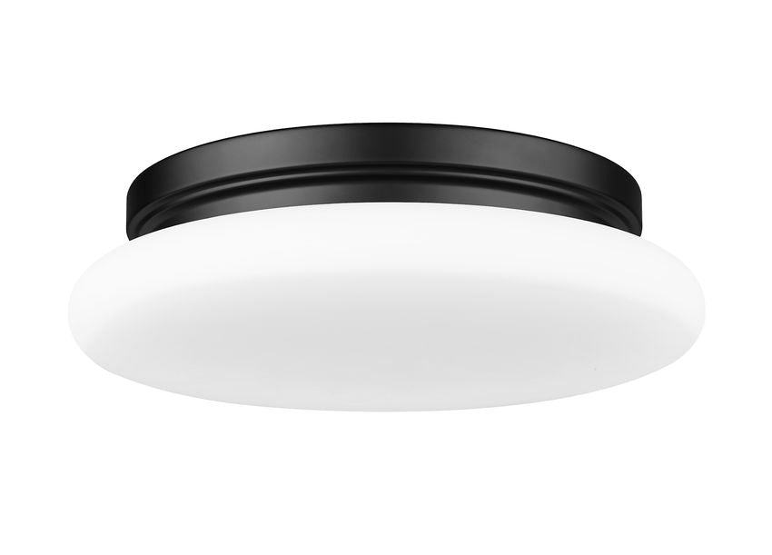 Z-Lite Soleil 12" 1-Light Integrated LED Matte Black Steel Frame Matte Opal Glass Shade Flush Mount Lighting