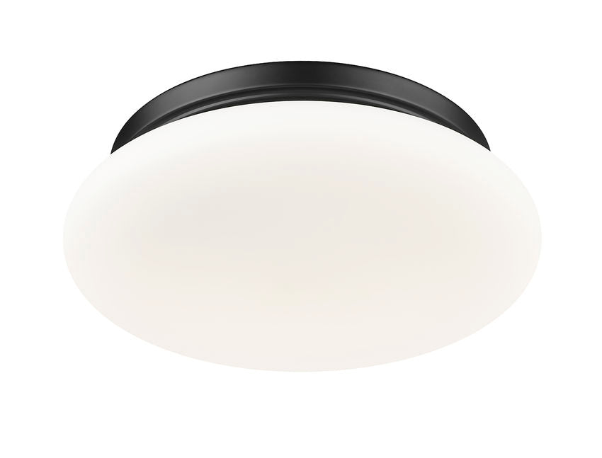 Z-Lite Soleil 12" 1-Light Integrated LED Matte Black Steel Frame Matte Opal Glass Shade Flush Mount Lighting