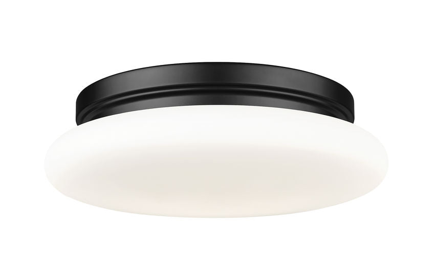 Z-Lite Soleil 12" 1-Light Integrated LED Matte Black Steel Frame Matte Opal Glass Shade Flush Mount Lighting