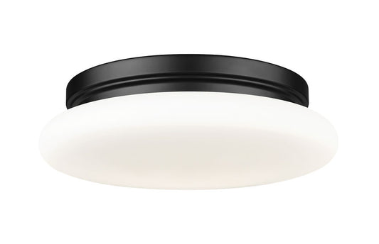 Z-Lite Soleil 12" 1-Light Integrated LED Matte Black Steel Frame Matte Opal Glass Shade Flush Mount Lighting
