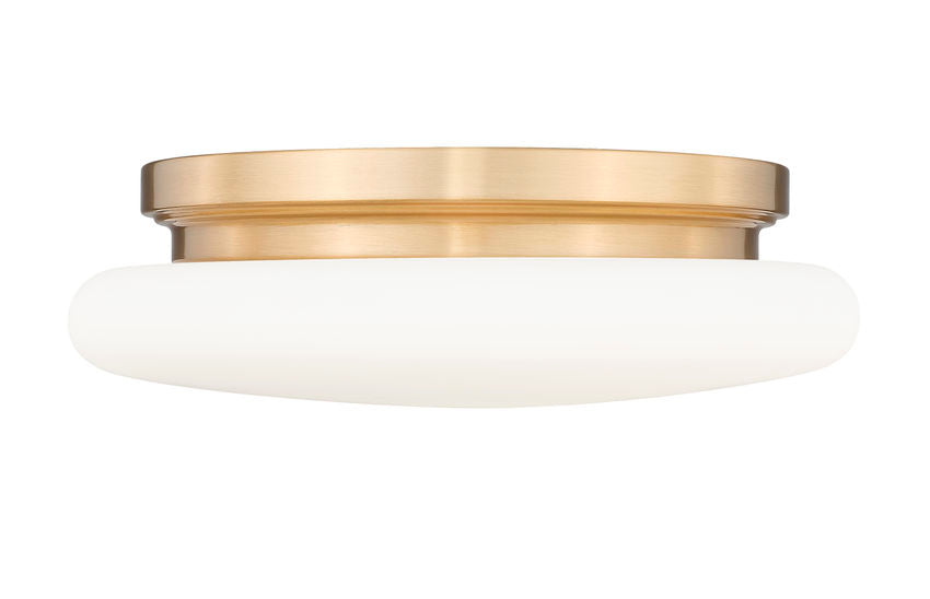 Z-Lite Soleil 12" 1-Light Integrated LED Modern Gold Steel Frame Matte Opal Glass Shade Flush Mount Lighting