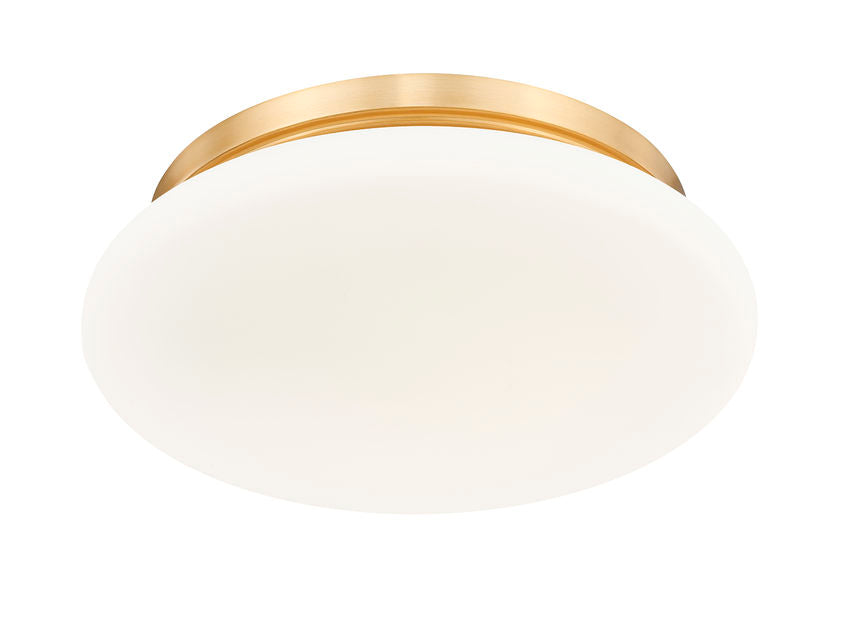 Z-Lite Soleil 12" 1-Light Integrated LED Modern Gold Steel Frame Matte Opal Glass Shade Flush Mount Lighting