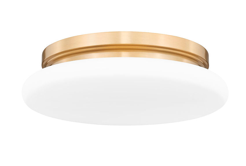 Z-Lite Soleil 12" 1-Light Integrated LED Modern Gold Steel Frame Matte Opal Glass Shade Flush Mount Lighting