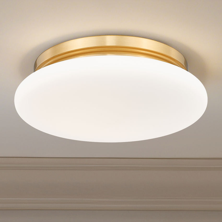 Z-Lite Soleil 12" 1-Light Integrated LED Modern Gold Steel Frame Matte Opal Glass Shade Flush Mount Lighting