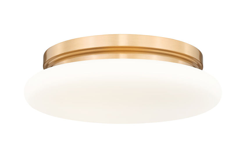 Z-Lite Soleil 12" 1-Light Integrated LED Modern Gold Steel Frame Matte Opal Glass Shade Flush Mount Lighting