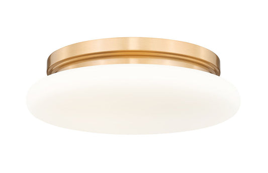 Z-Lite Soleil 12" 1-Light Integrated LED Modern Gold Steel Frame Matte Opal Glass Shade Flush Mount Lighting