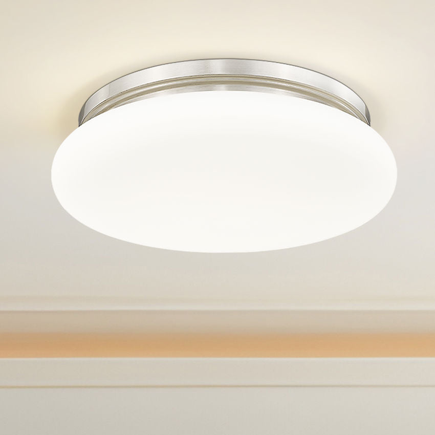 Z-Lite Soleil 16" 1-Light Integrated LED Brushed Nickel Steel Frame Matte Opal Glass Shade Flush Mount Lighting