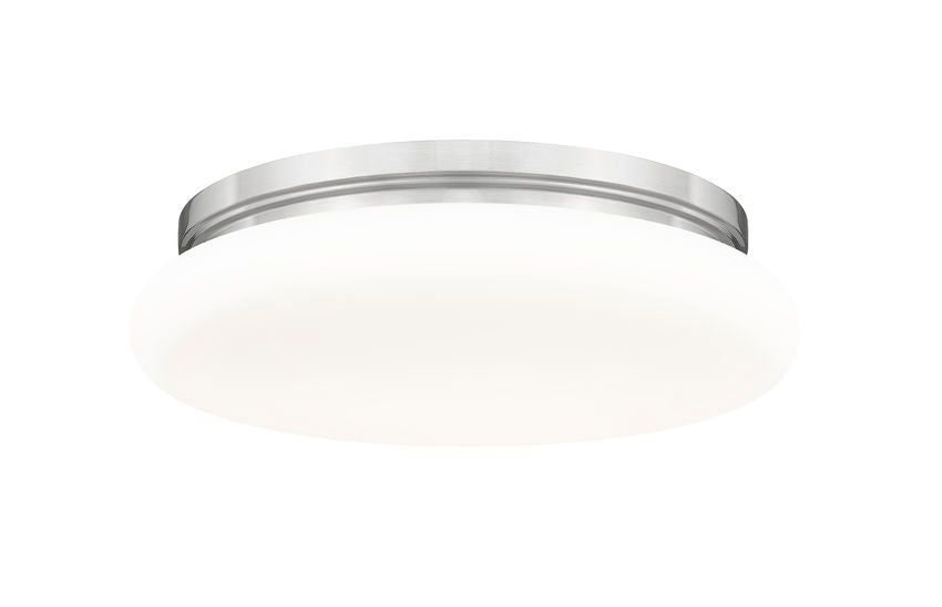Z-Lite Soleil 16" 1-Light Integrated LED Brushed Nickel Steel Frame Matte Opal Glass Shade Flush Mount Lighting