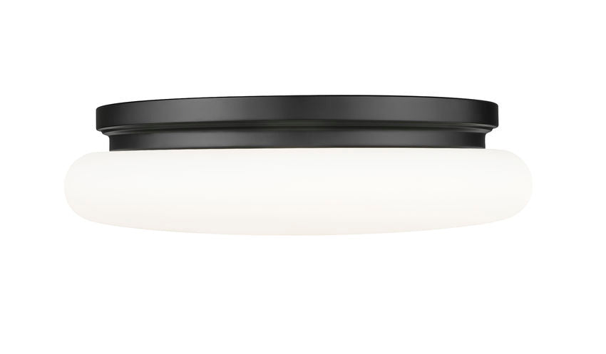 Z-Lite Soleil 16" 1-Light Integrated LED Matte Black Steel Frame Matte Opal Glass Shade Flush Mount Lighting