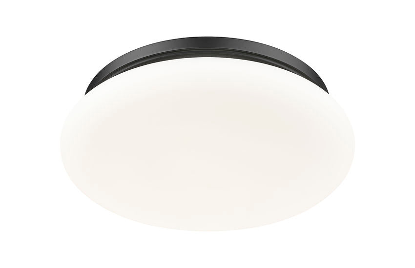 Z-Lite Soleil 16" 1-Light Integrated LED Matte Black Steel Frame Matte Opal Glass Shade Flush Mount Lighting