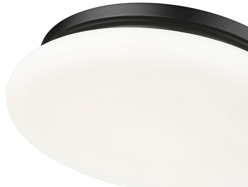 Z-Lite Soleil 16" 1-Light Integrated LED Matte Black Steel Frame Matte Opal Glass Shade Flush Mount Lighting