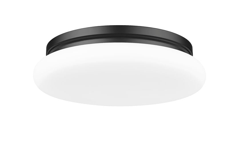 Z-Lite Soleil 16" 1-Light Integrated LED Matte Black Steel Frame Matte Opal Glass Shade Flush Mount Lighting