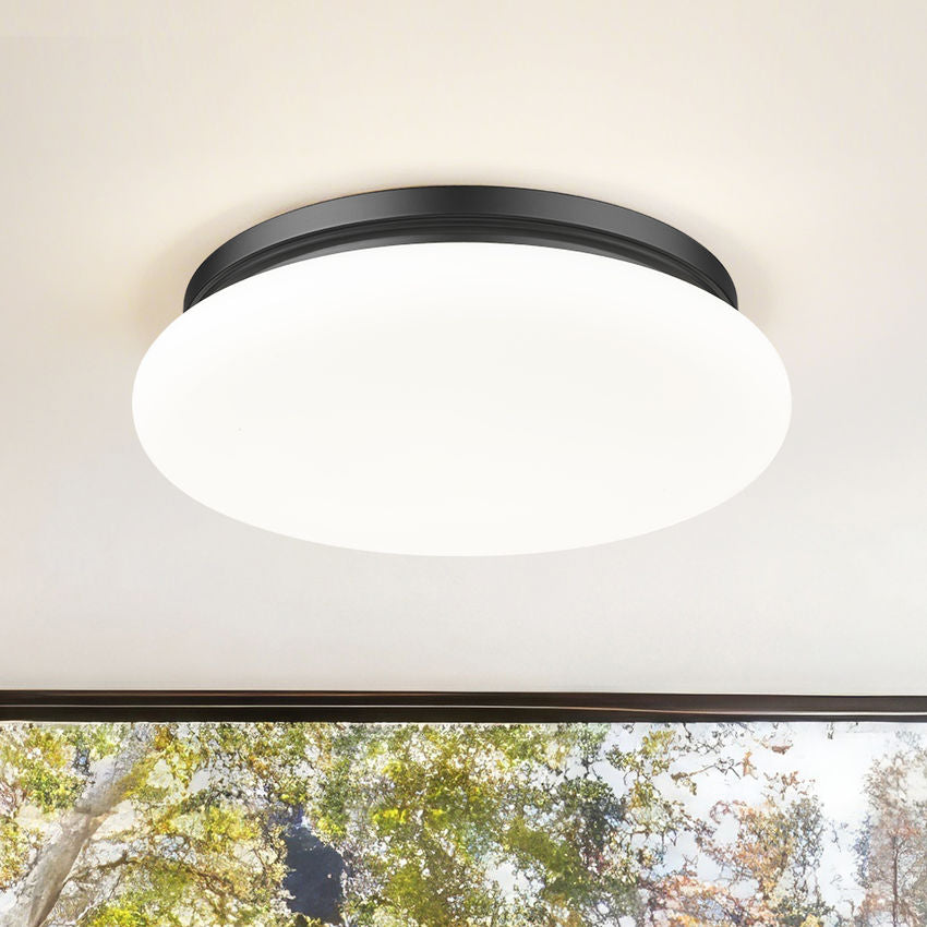 Z-Lite Soleil 16" 1-Light Integrated LED Matte Black Steel Frame Matte Opal Glass Shade Flush Mount Lighting