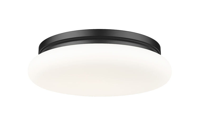Z-Lite Soleil 16" 1-Light Integrated LED Matte Black Steel Frame Matte Opal Glass Shade Flush Mount Lighting