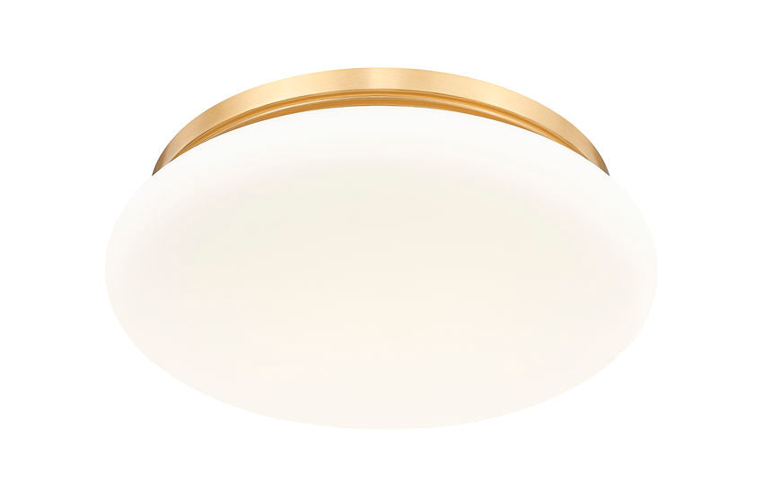 Z-Lite Soleil 16" 1-Light Integrated LED Matte Opal Glass Shade Modern Gold Steel Frame Flush Mount Lighting