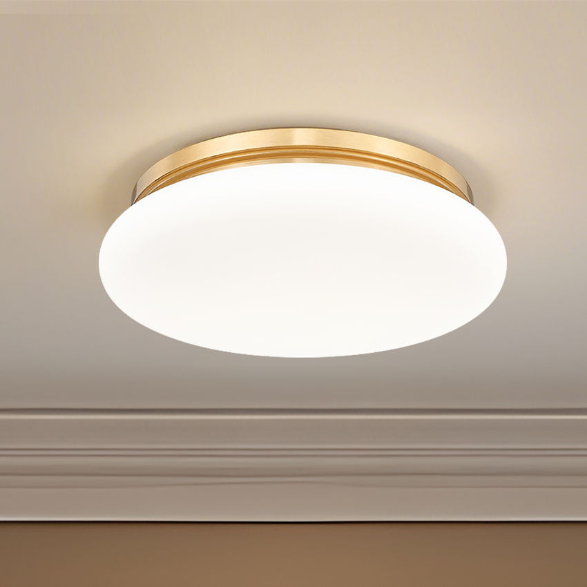 Z-Lite Soleil 16" 1-Light Integrated LED Matte Opal Glass Shade Modern Gold Steel Frame Flush Mount Lighting