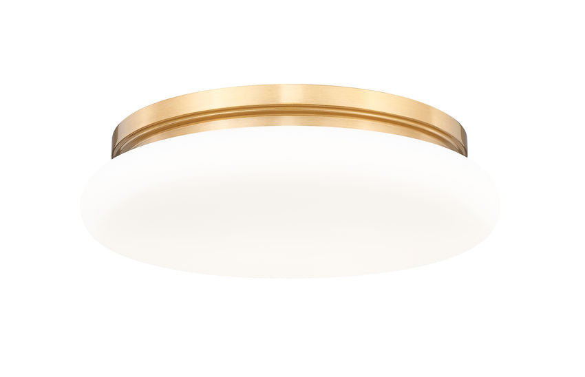 Z-Lite Soleil 16" 1-Light Integrated LED Matte Opal Glass Shade Modern Gold Steel Frame Flush Mount Lighting