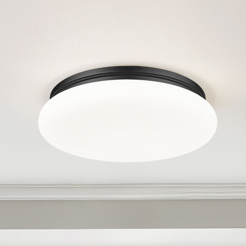 Z-Lite Soleil 20" 1-Light Integrated LED Matte Opal Glass Shade Matte Black Steel Frame Flush Mount Lighting