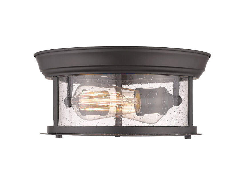 Z-Lite Sonna 11" 2-Light Bronze Flush Mount Lighting With Clear Seedy Glass Shade