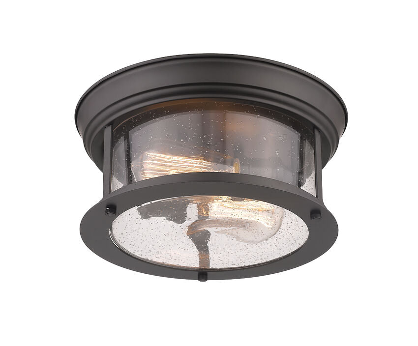 Z-Lite Sonna 11" 2-Light Bronze Flush Mount Lighting With Clear Seedy Glass Shade