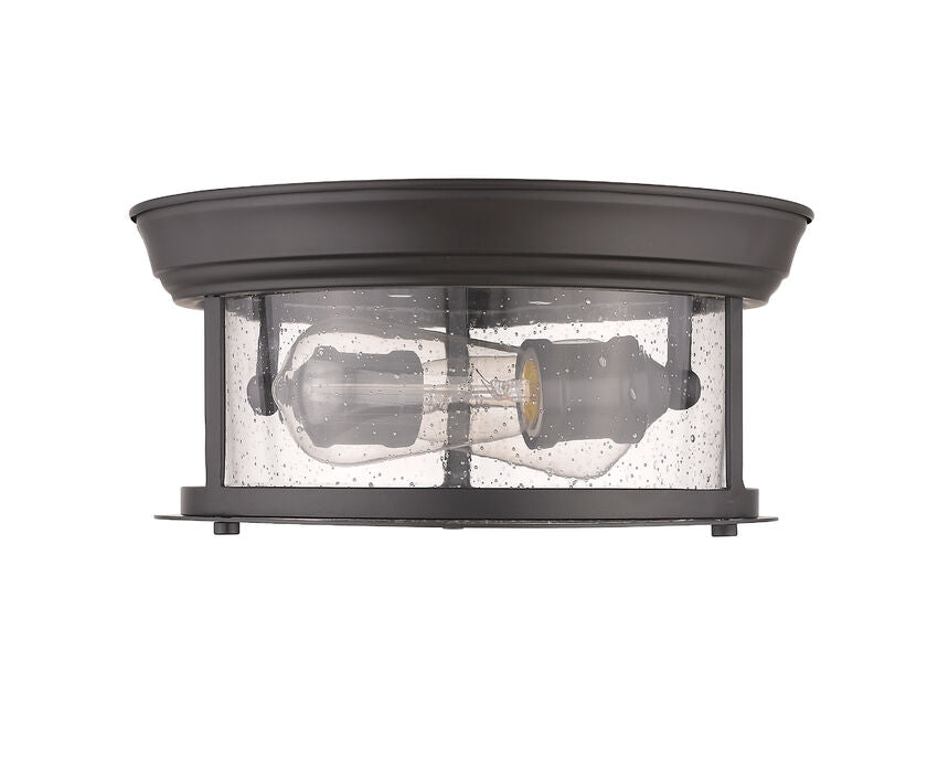 Z-Lite Sonna 11" 2-Light Bronze Flush Mount Lighting With Clear Seedy Glass Shade