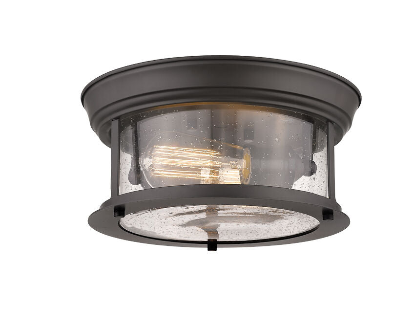 Z-Lite Sonna 11" 2-Light Bronze Flush Mount Lighting With Clear Seedy Glass Shade