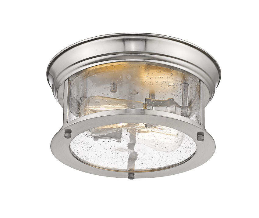 Z-Lite Sonna 11" 2-Light Brushed Nickel Flush Mount Lighting With Clear Seedy Glass Shade