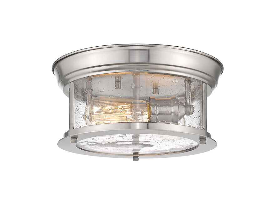 Z-Lite Sonna 11" 2-Light Brushed Nickel Flush Mount Lighting With Clear Seedy Glass Shade