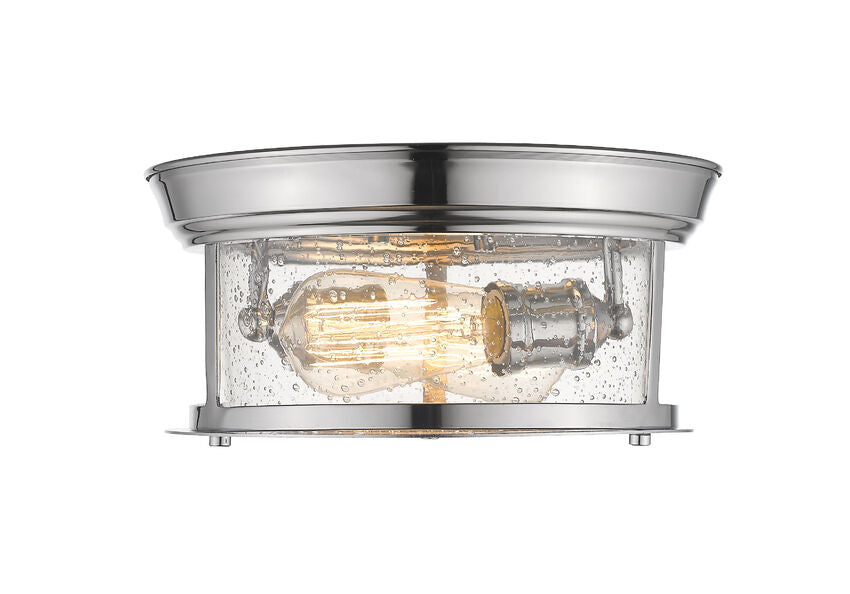 Z-Lite Sonna 11" 2-Light Chrome Flush Mount Lighting With Clear Seedy Glass Shade