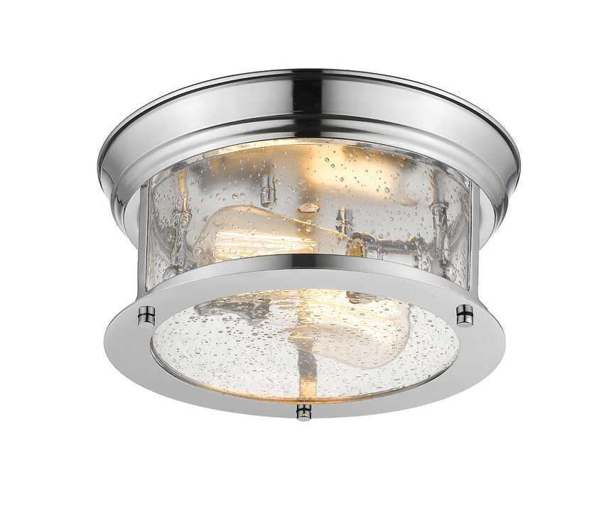 Z-Lite Sonna 11" 2-Light Chrome Flush Mount Lighting With Clear Seedy Glass Shade