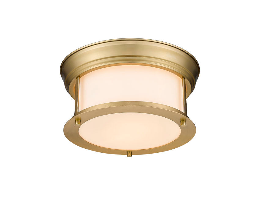 Z-Lite Sonna 11" 2-Light Heritage Brass Flush Mount Lighting With Matte Opal Glass Shade