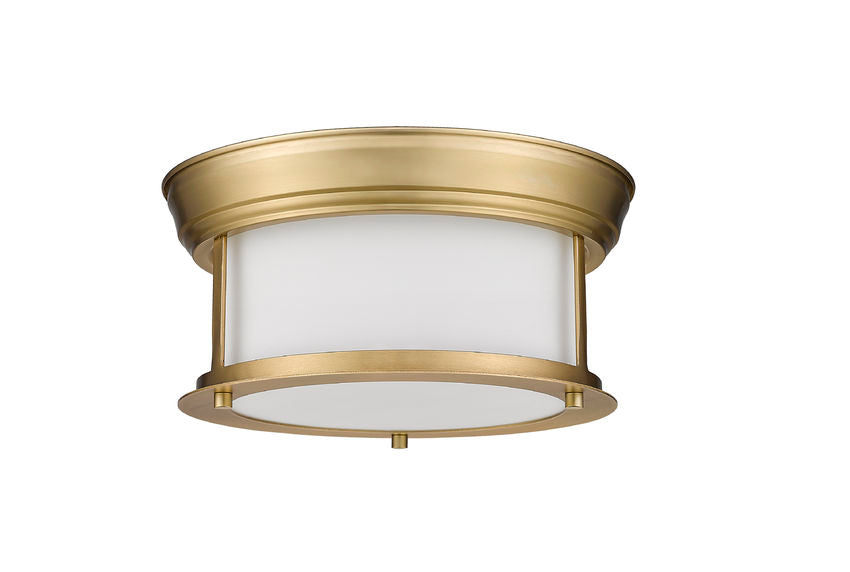 Z-Lite Sonna 11" 2-Light Heritage Brass Flush Mount Lighting With Matte Opal Glass Shade