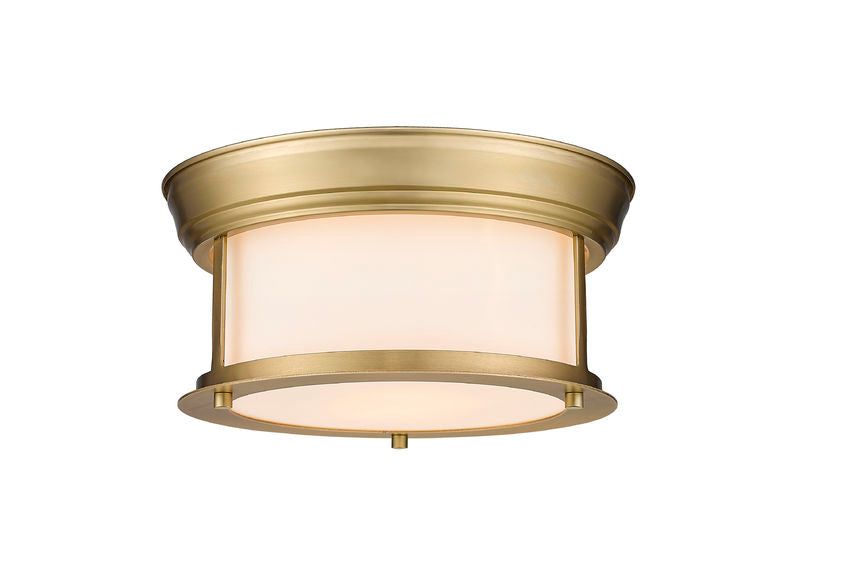 Z-Lite Sonna 11" 2-Light Heritage Brass Flush Mount Lighting With Matte Opal Glass Shade