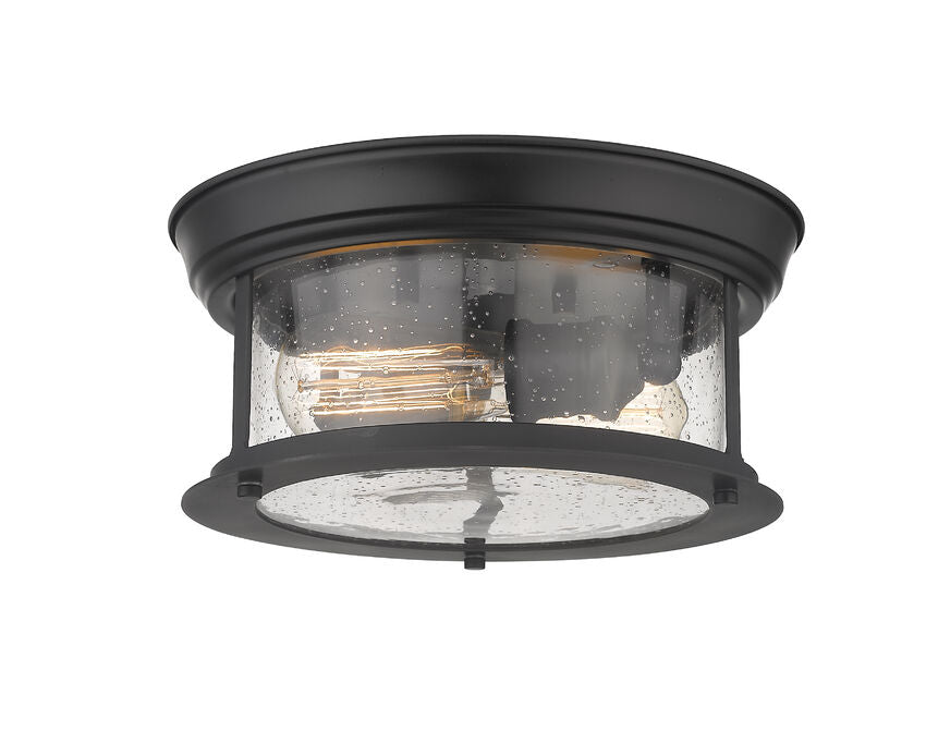 Z-Lite Sonna 11" 2-Light Matte Black Flush Mount Lighting With Clear Seedy Glass Shade